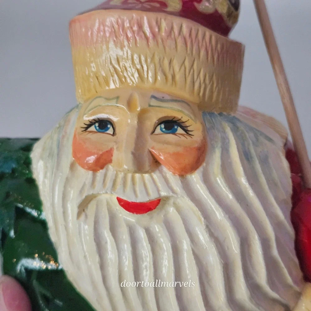 Hand Carved Russian Ded Moroz Santa Wood Figure 7